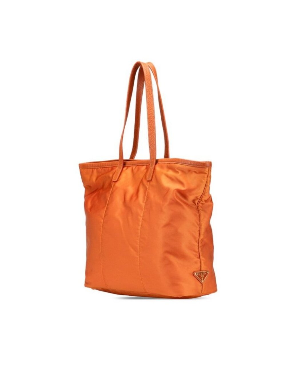 Prada Tote Shoulder Bag Orange Leather Nylon Jacquard 1 - Picture 2 of 9